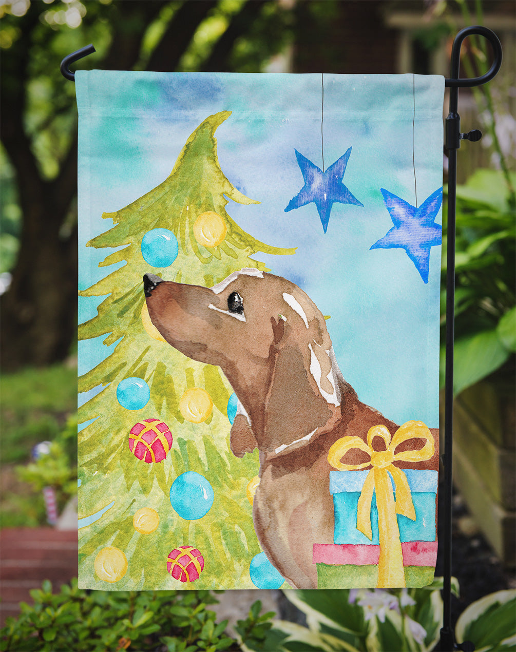 Red Tan Dachshund Christmas Flag Garden Size BB9406GF  the-store.com.