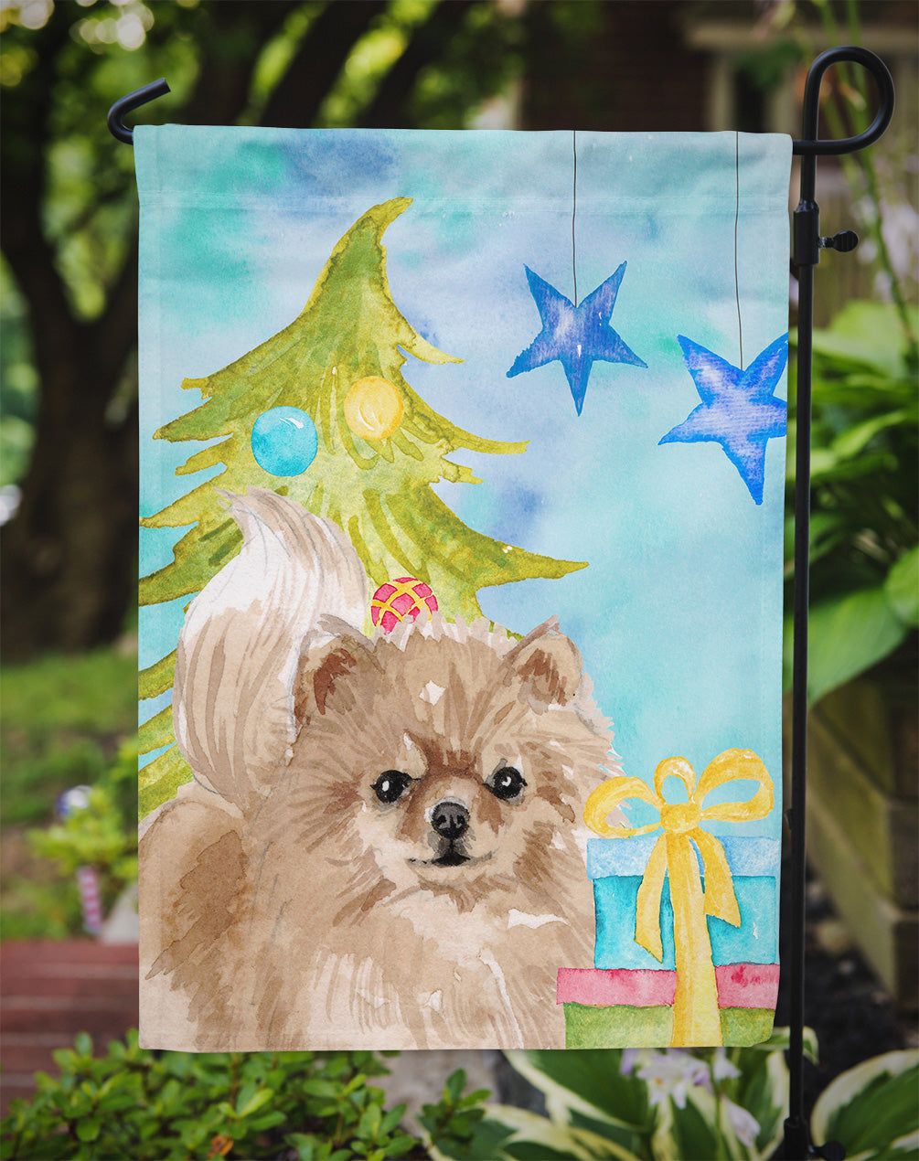 Pomeranian Christmas Flag Garden Size BB9425GF  the-store.com.