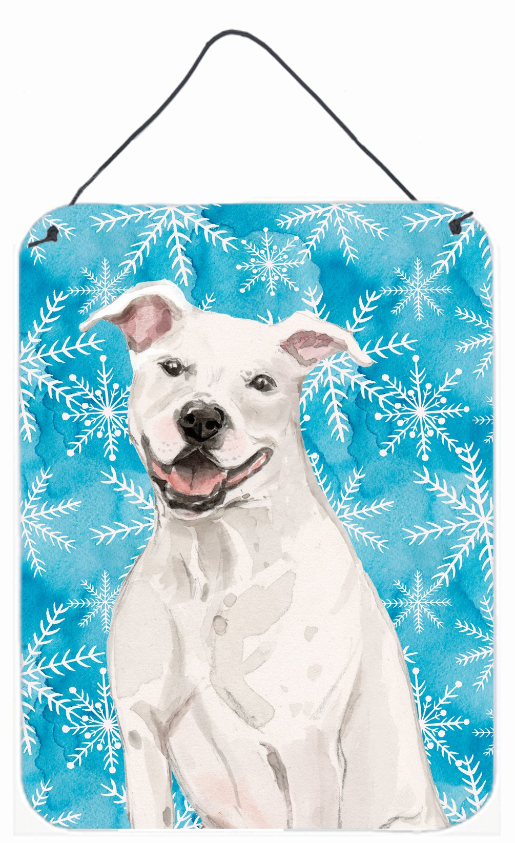 White Staffie Bull Terrier Winter Wall or Door Hanging Prints BB9431DS1216 by Caroline's Treasures