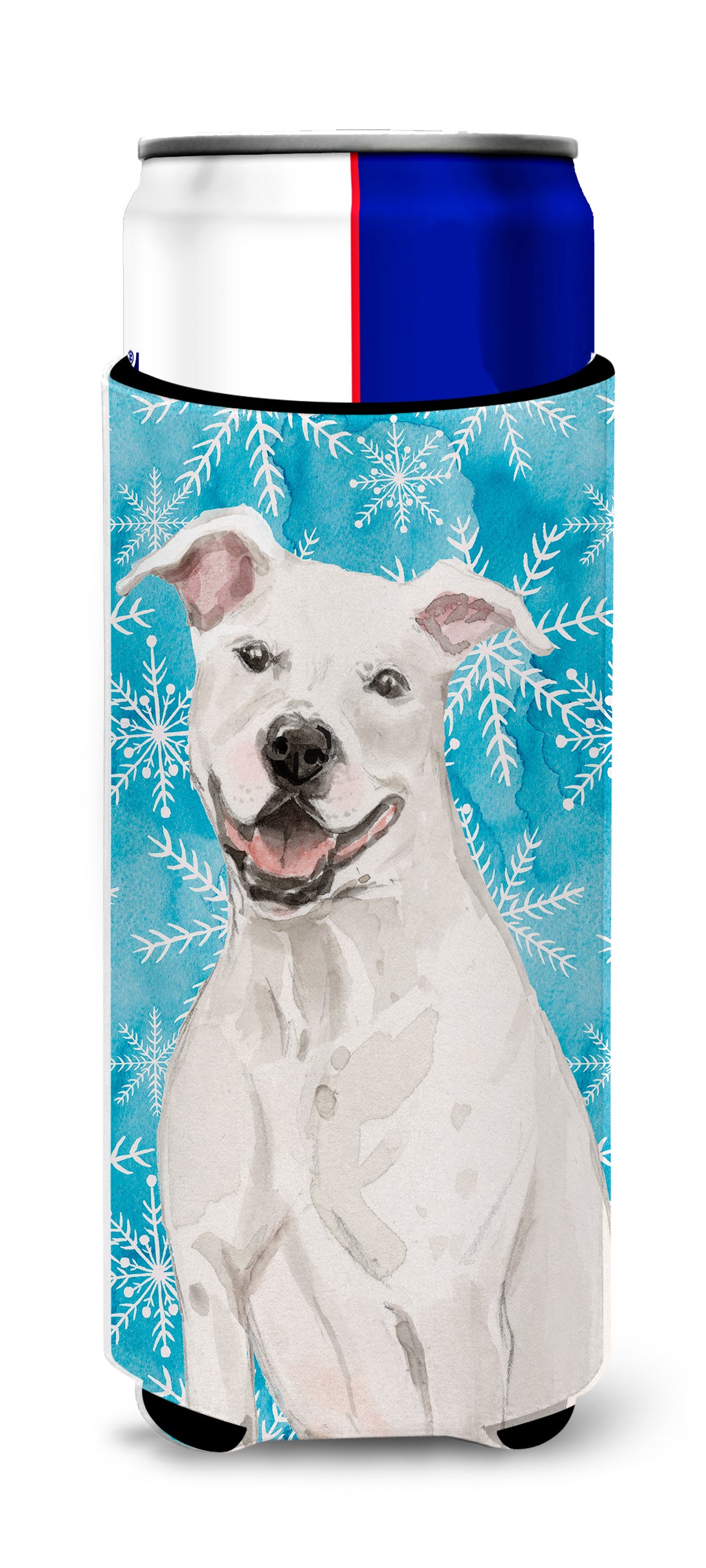 White Staffie Bull Terrier Winter  Ultra Hugger for slim cans BB9431MUK  the-store.com.