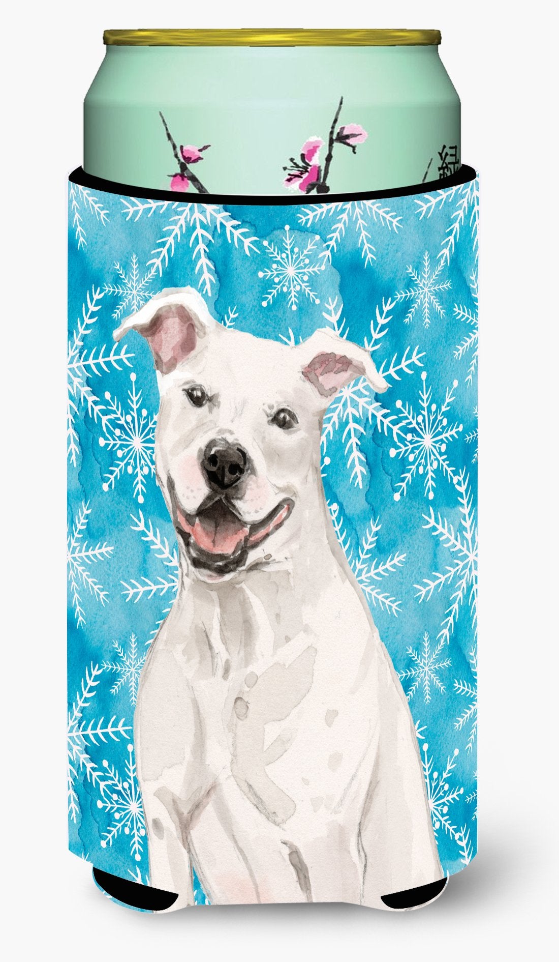 White Staffie Bull Terrier Winter Tall Boy Beverage Insulator Hugger BB9431TBC by Caroline&#39;s Treasures