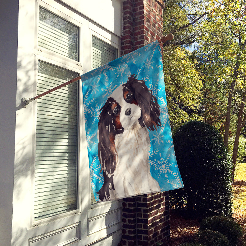 Tricolor Cavalier Spaniel Winter Flag Canvas House Size BB9437CHF  the-store.com.