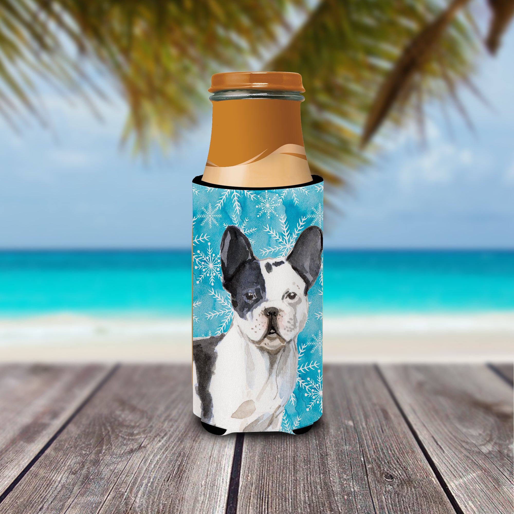 Black White French Bulldog Winter  Ultra Hugger for slim cans BB9442MUK  the-store.com.