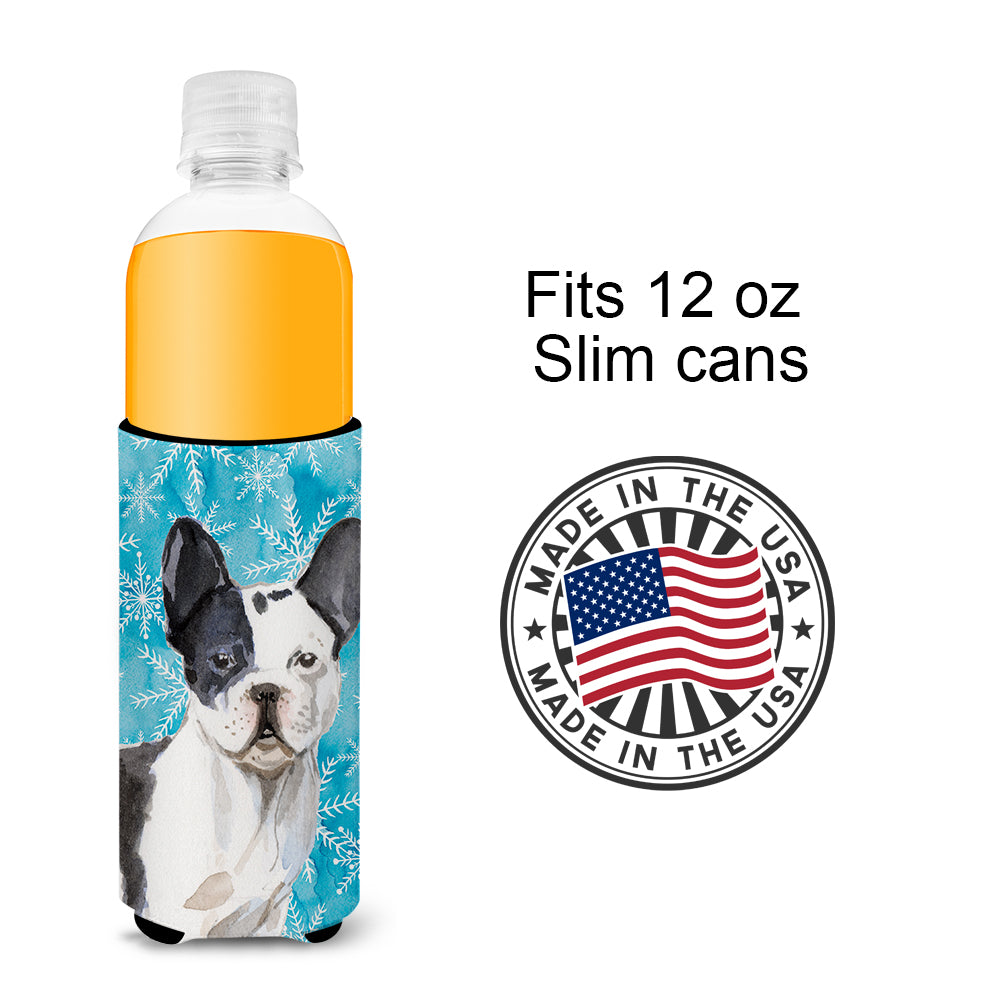 Black White French Bulldog Winter  Ultra Hugger for slim cans BB9442MUK  the-store.com.