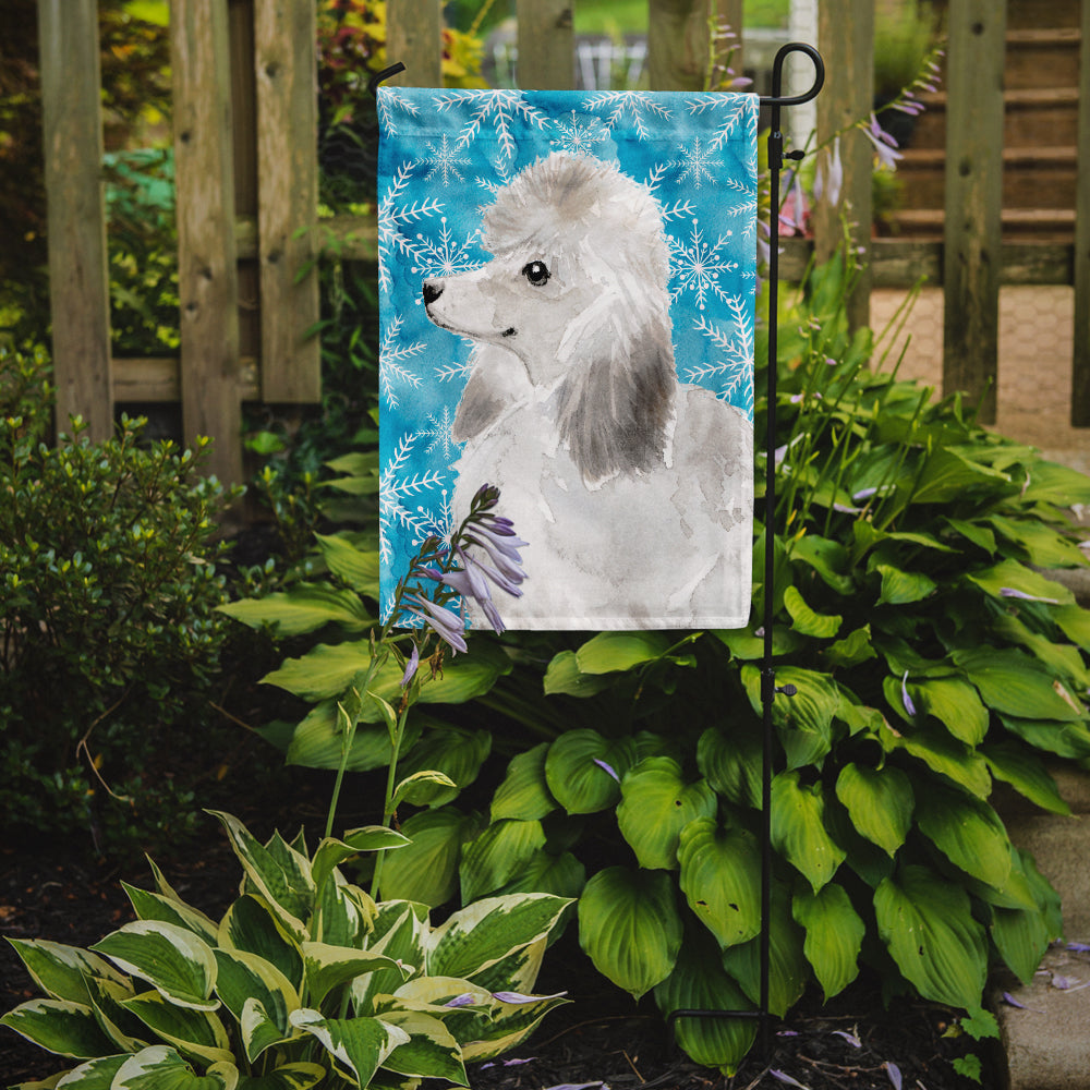 White Standard Poodle Winter Flag Garden Size BB9456GF  the-store.com.