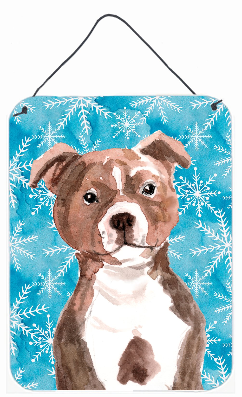 Red Staffie Bull Terrier Winter Wall or Door Hanging Prints BB9462DS1216 by Caroline's Treasures