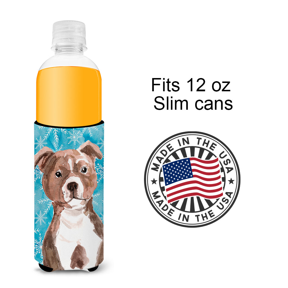 Red Staffie Bull Terrier Winter  Ultra Hugger for slim cans BB9462MUK  the-store.com.