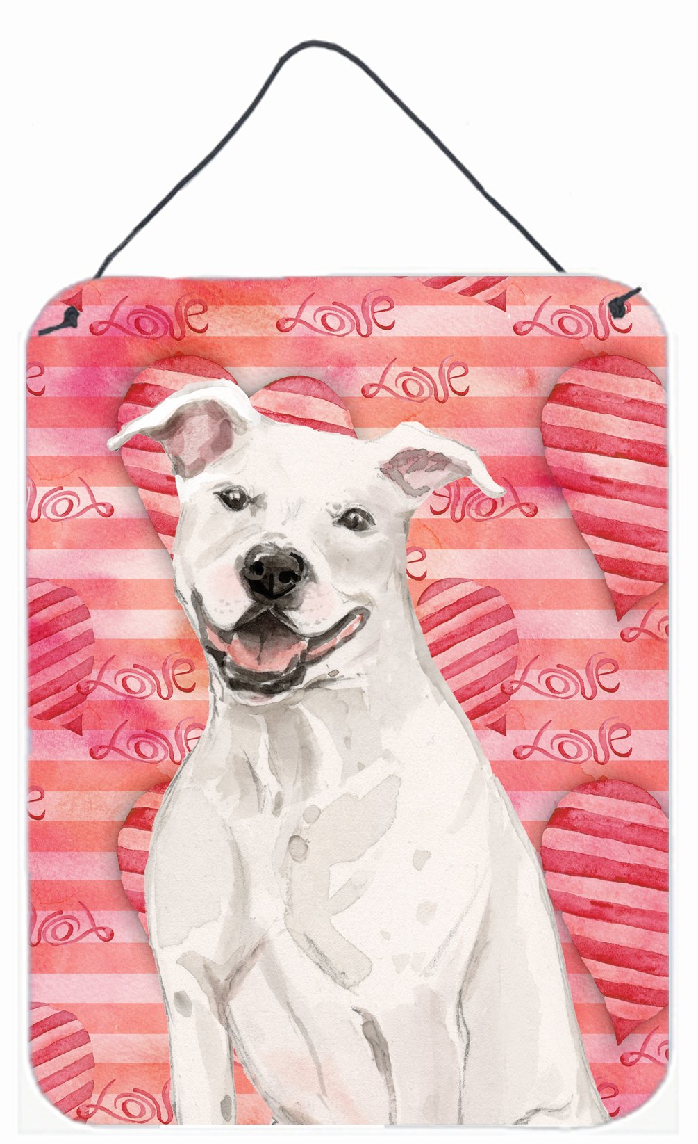 White Staffie Bull Terrier Love Wall or Door Hanging Prints BB9466DS1216 by Caroline&#39;s Treasures