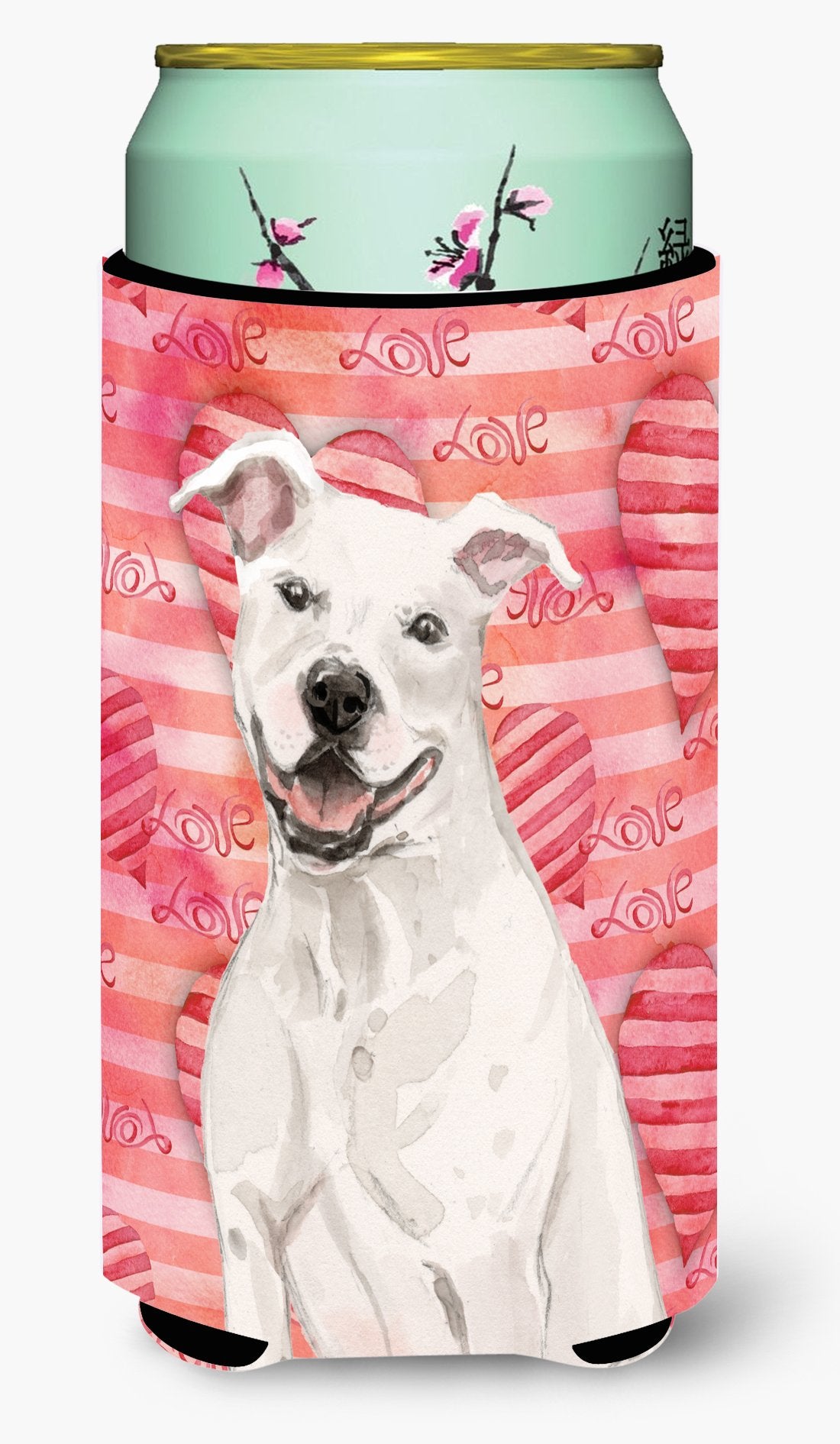 White Staffie Bull Terrier Love Tall Boy Beverage Insulator Hugger BB9466TBC by Caroline's Treasures