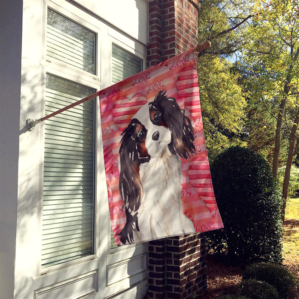 Tricolor Cavalier Spaniel Love Flag Canvas House Size BB9472CHF  the-store.com.