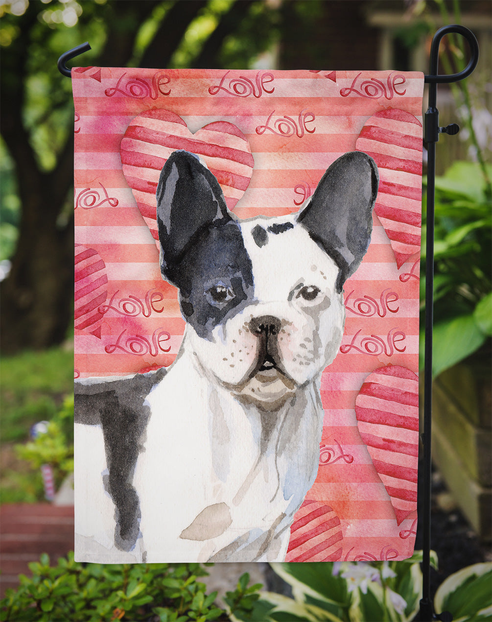 Black White French Bulldog Love Flag Garden Size BB9477GF  the-store.com.