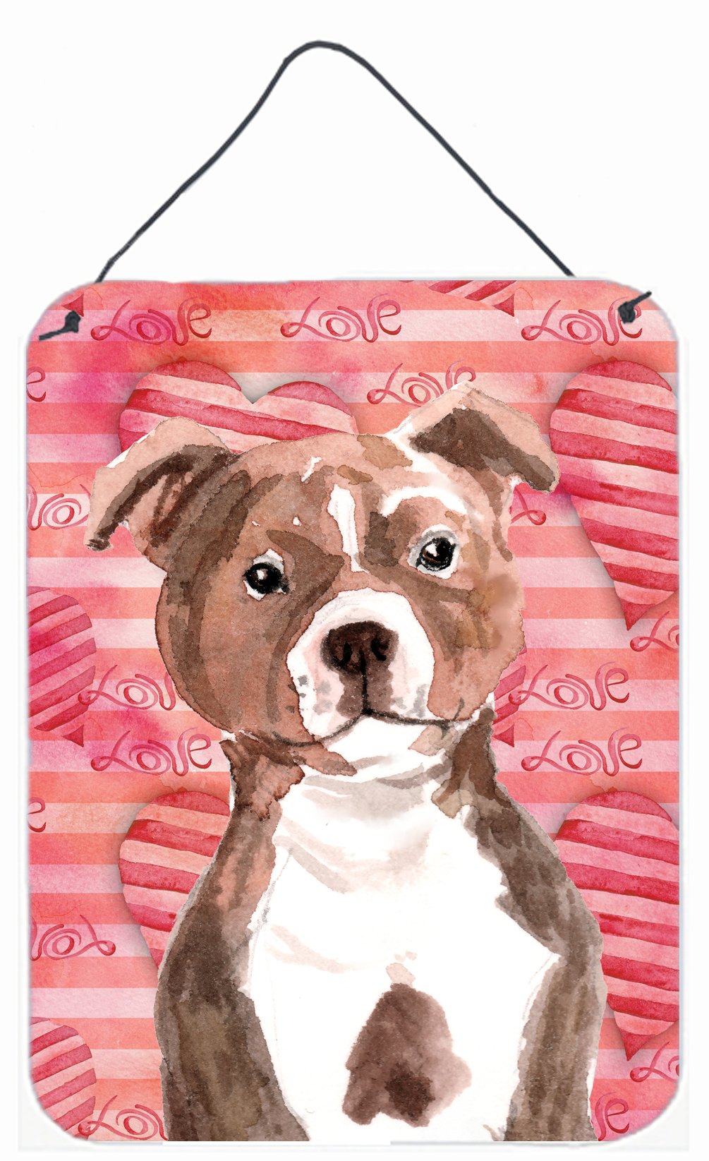 Red Staffie Bull Terrier Love Wall or Door Hanging Prints BB9497DS1216 by Caroline's Treasures