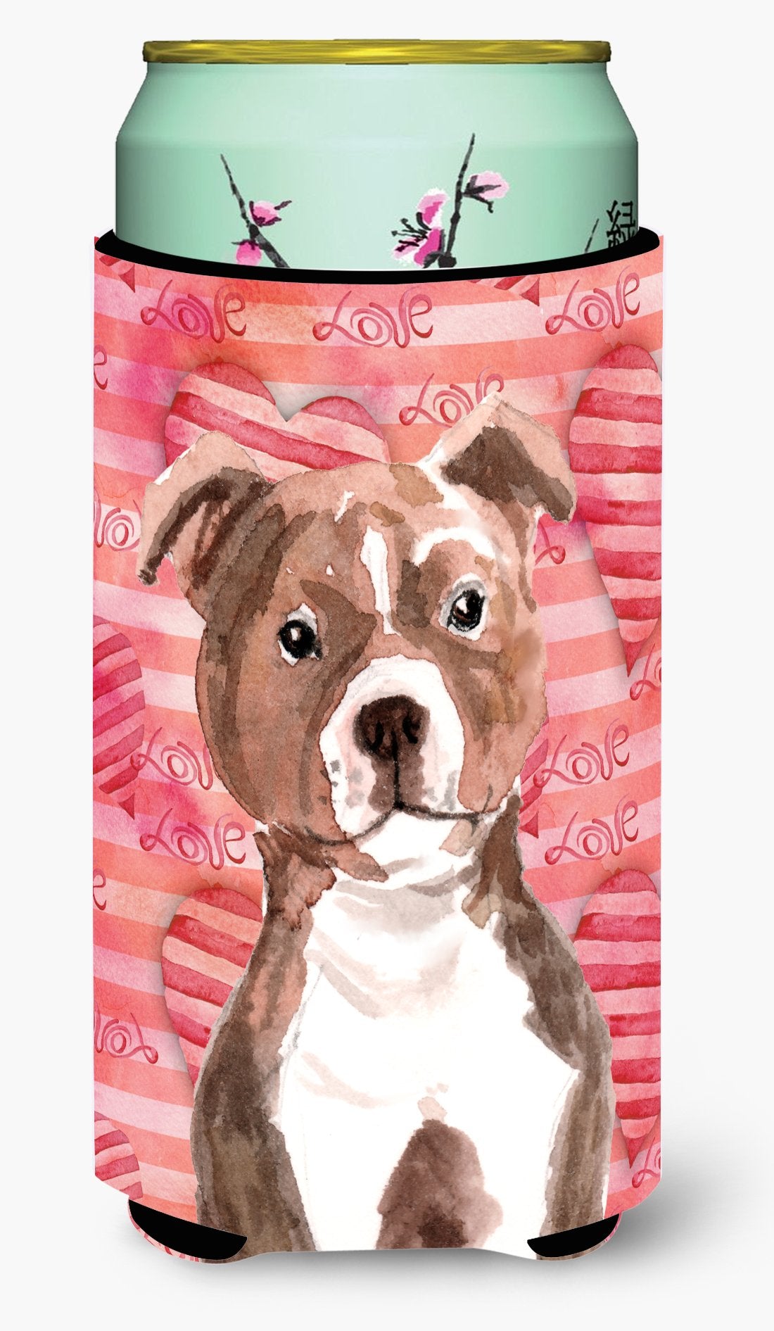 Red Staffie Bull Terrier Love Tall Boy Beverage Insulator Hugger BB9497TBC by Caroline's Treasures