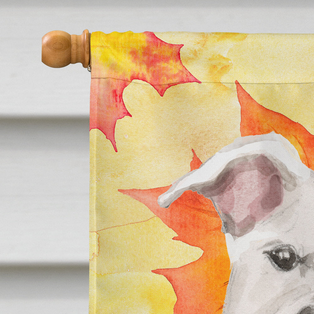 White Staffie Bull Terrier Fall Flag Canvas House Size BB9501CHF  the-store.com.