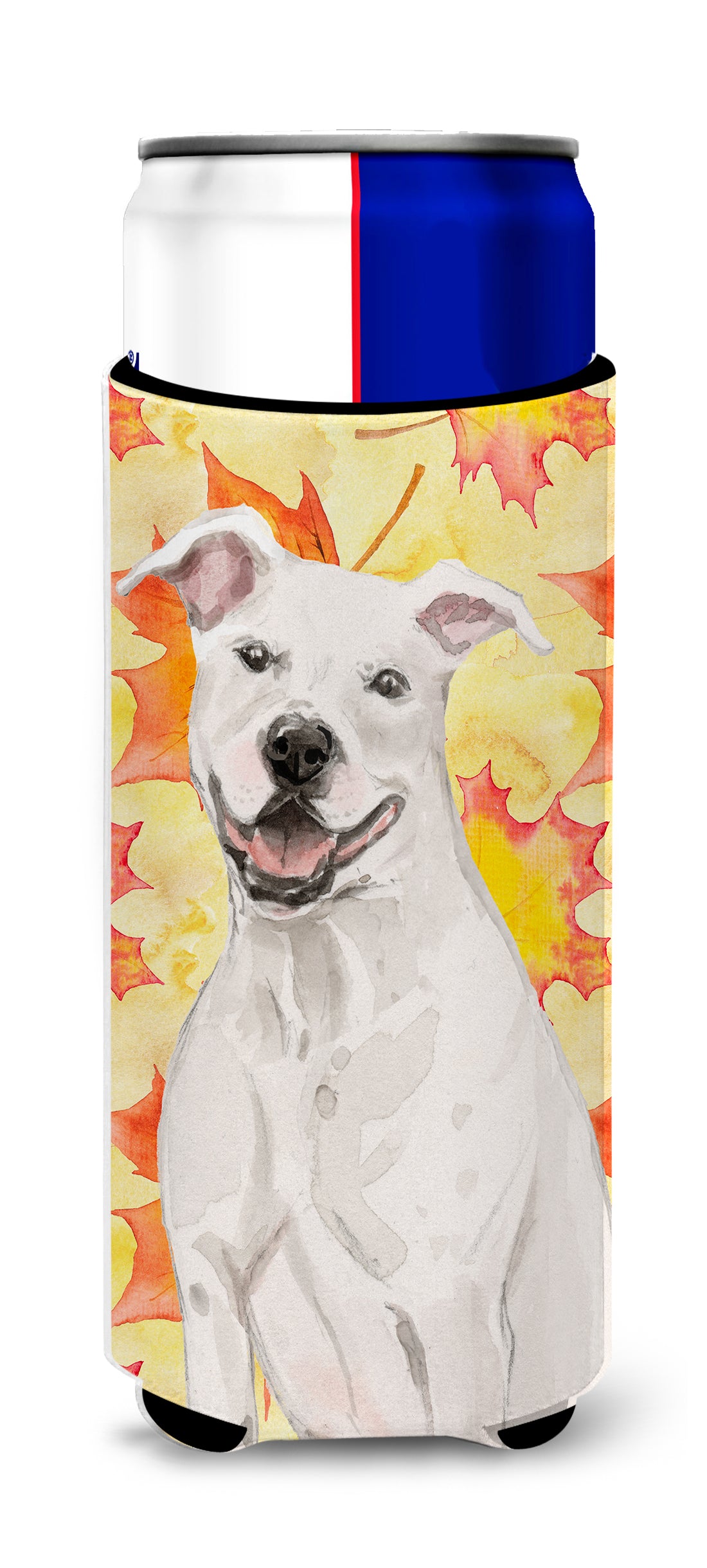 White Staffie Bull Terrier Fall  Ultra Hugger for slim cans BB9501MUK  the-store.com.