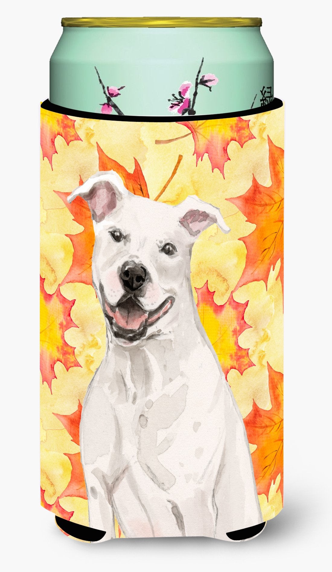 White Staffie Bull Terrier Fall Tall Boy Beverage Insulator Hugger BB9501TBC by Caroline&#39;s Treasures