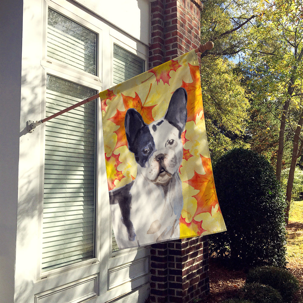 Black White French Bulldog Fall Flag Canvas House Size BB9512CHF  the-store.com.