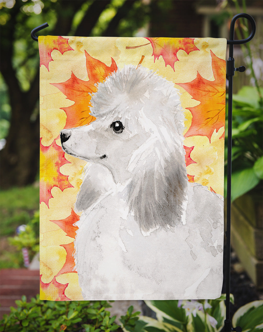 White Standard Poodle Fall Flag Garden Size BB9526GF  the-store.com.
