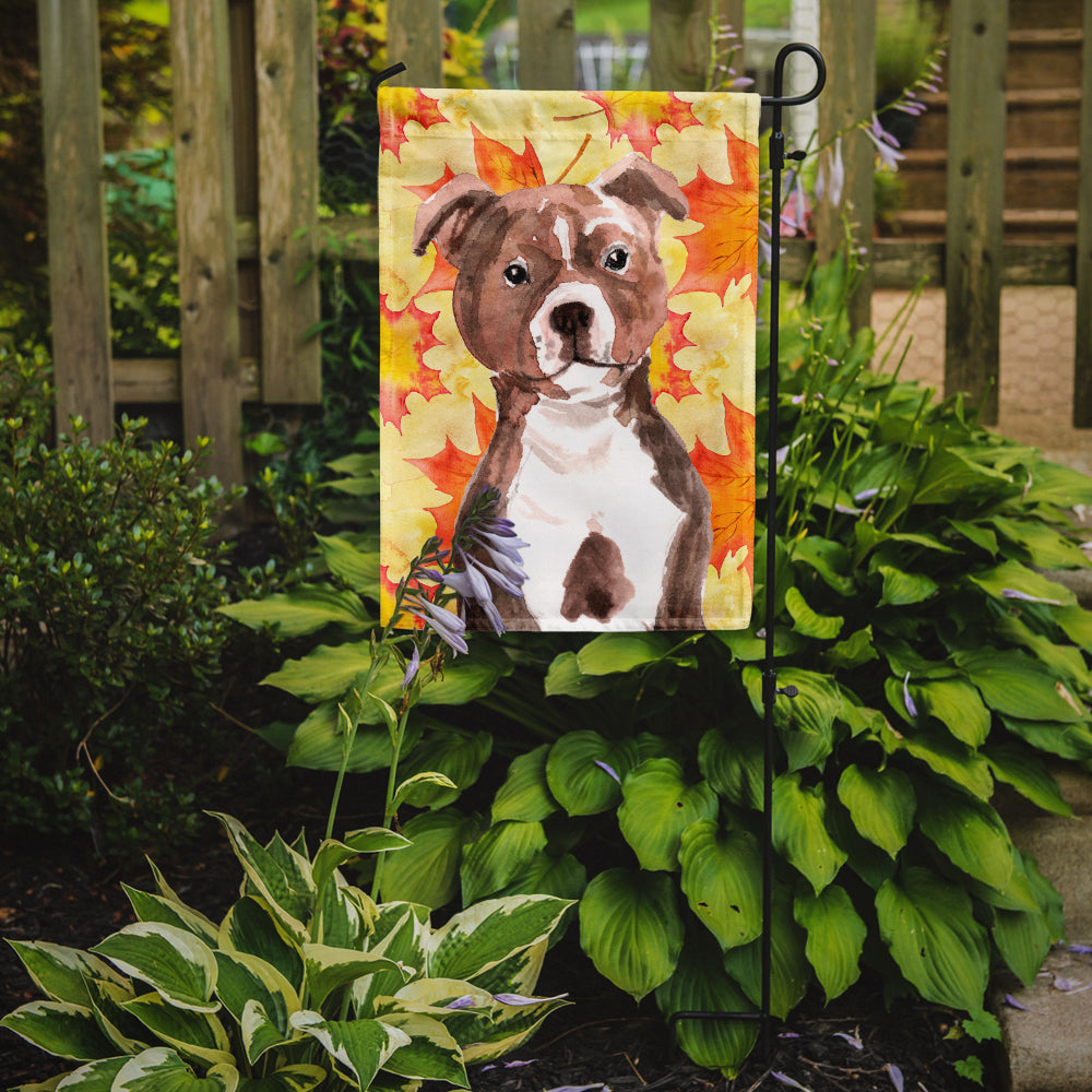 Red Staffie Bull Terrier Fall Flag Garden Size BB9532GF  the-store.com.