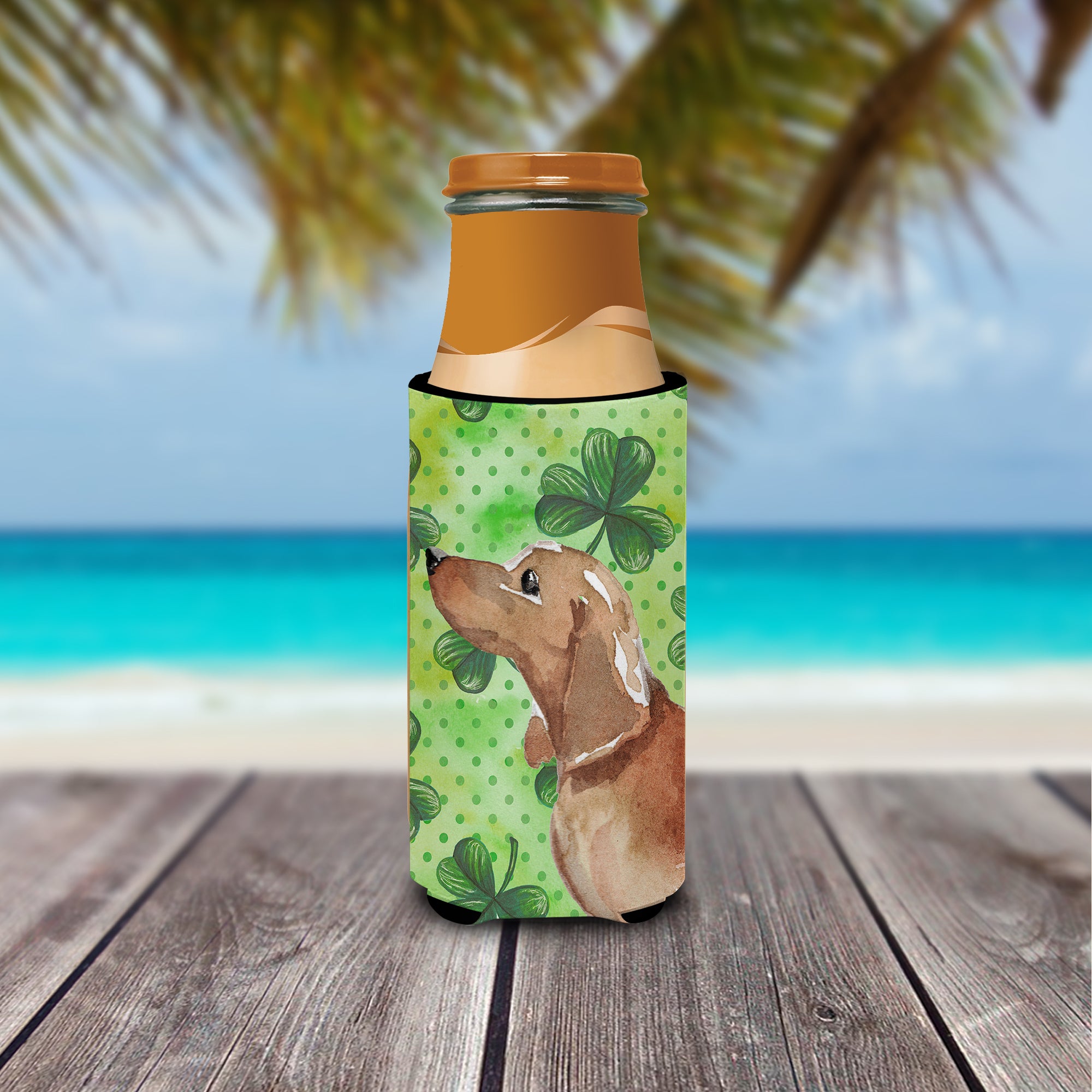 Red Tan Dachshund St. Patrick's  Ultra Hugger for slim cans BB9546MUK  the-store.com.