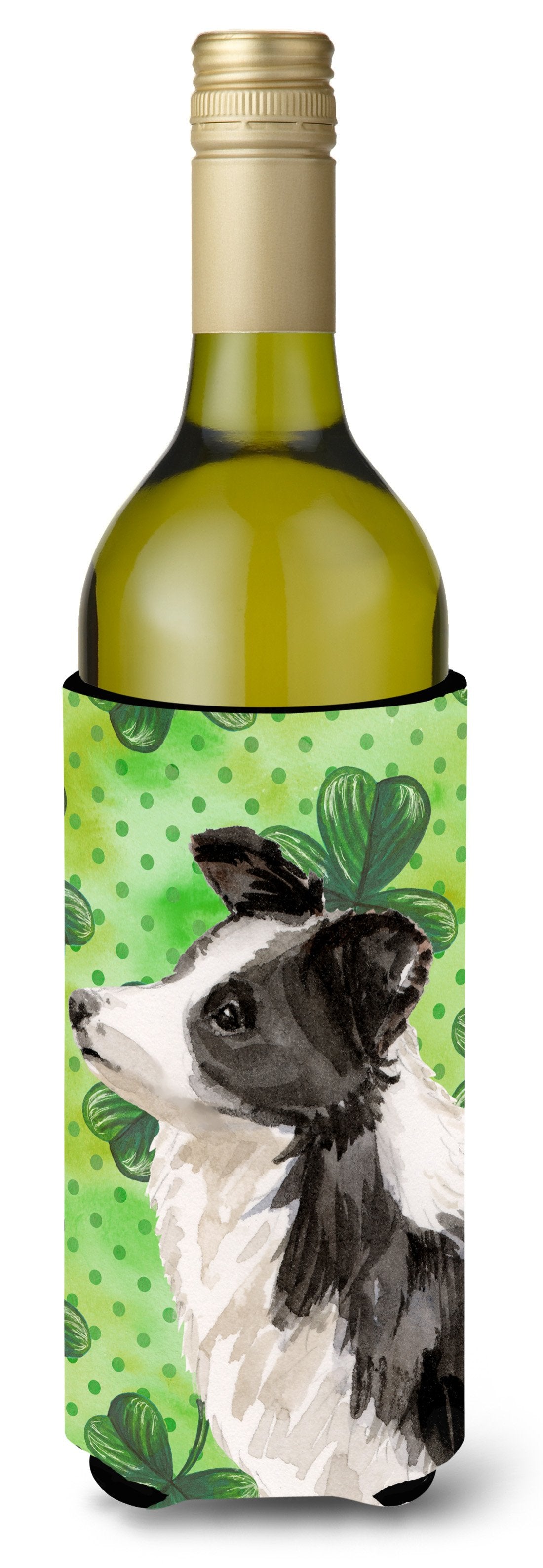 Border Collie St. Patrick's Wine Bottle Beverge Insulator Hugger BB9548LITERK by Caroline's Treasures