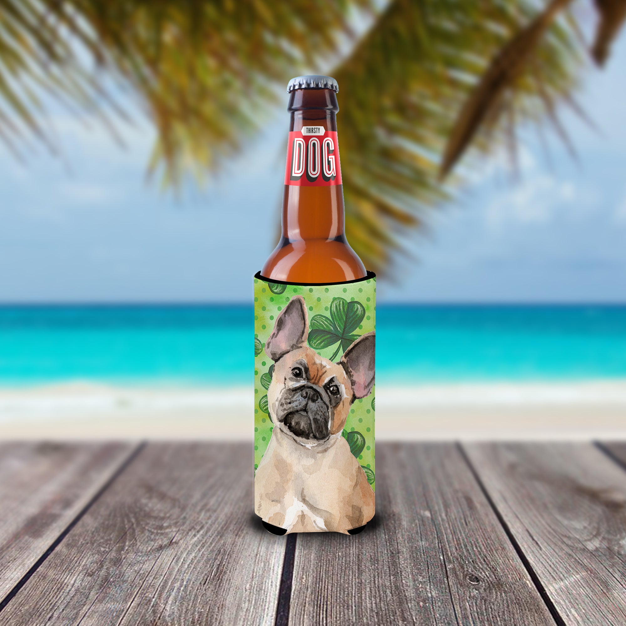 Fawn French Bulldog St. Patrick's  Ultra Hugger for slim cans BB9557MUK  the-store.com.