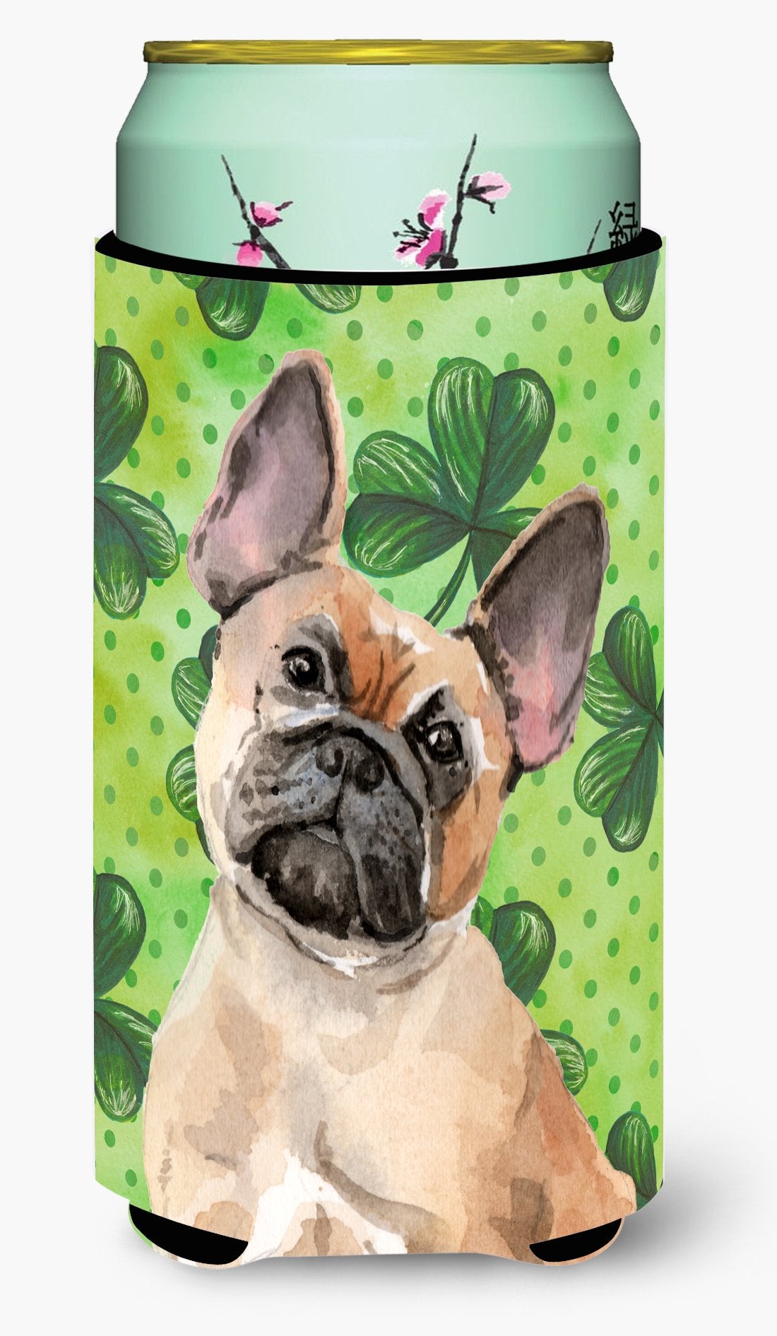 Fawn French Bulldog St. Patrick&#39;s Tall Boy Beverage Insulator Hugger by Caroline&#39;s Treasures