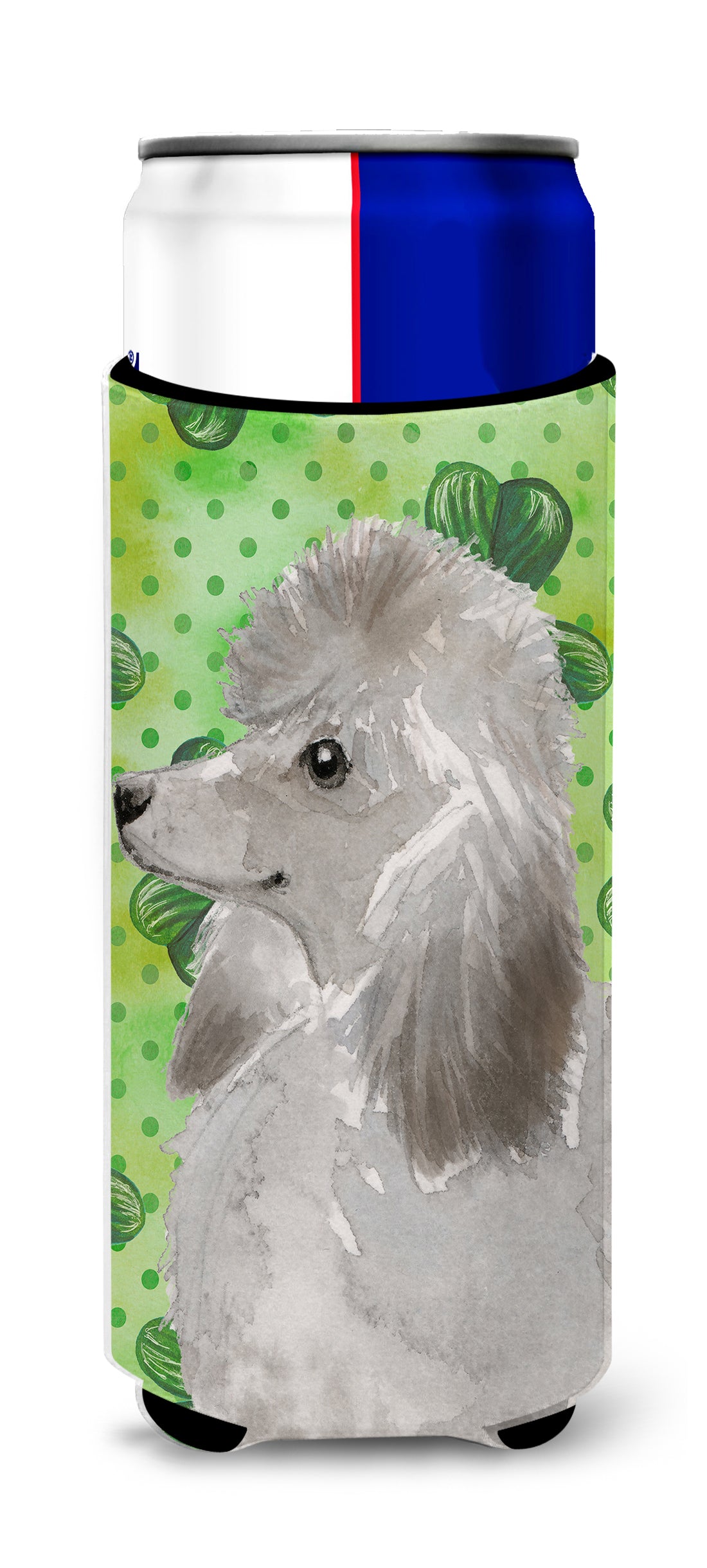 Grey Standard Poodle St. Patrick's  Ultra Hugger for slim cans  the-store.com.