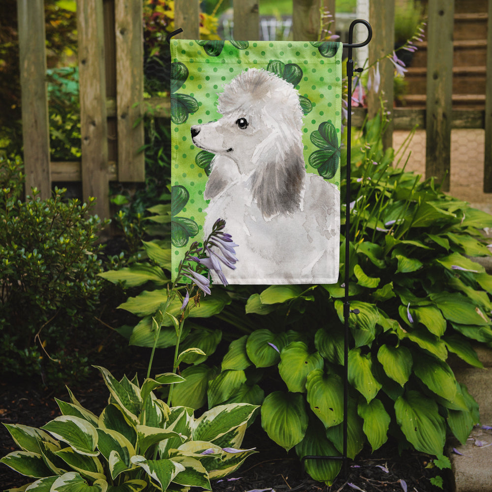 White Standard Poodle St. Patrick's Flag Garden Size  the-store.com.