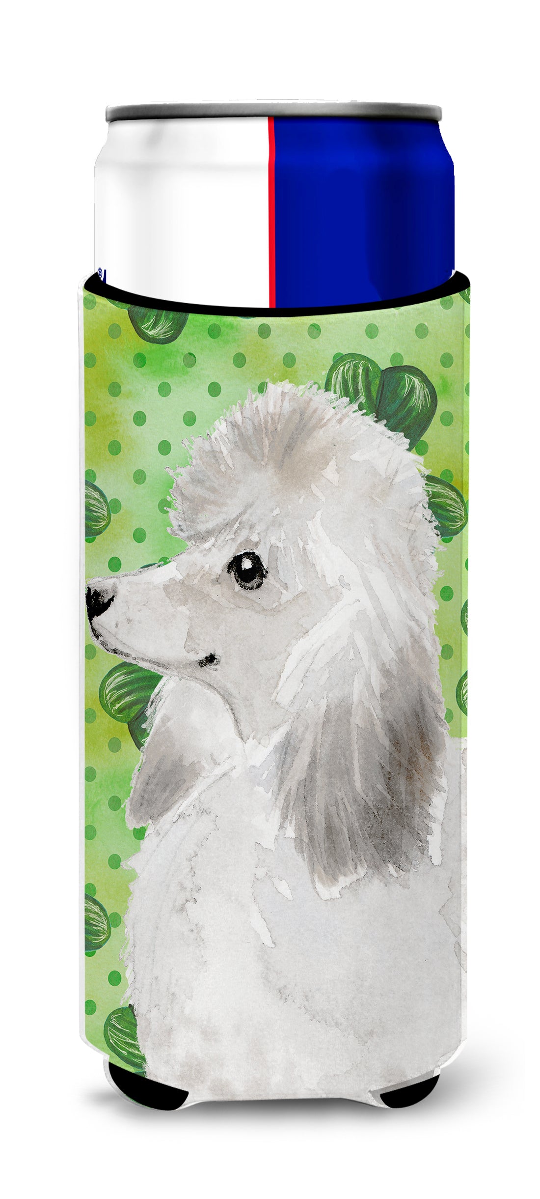 White Standard Poodle St. Patrick's  Ultra Hugger for slim cans BB9561MUK  the-store.com.