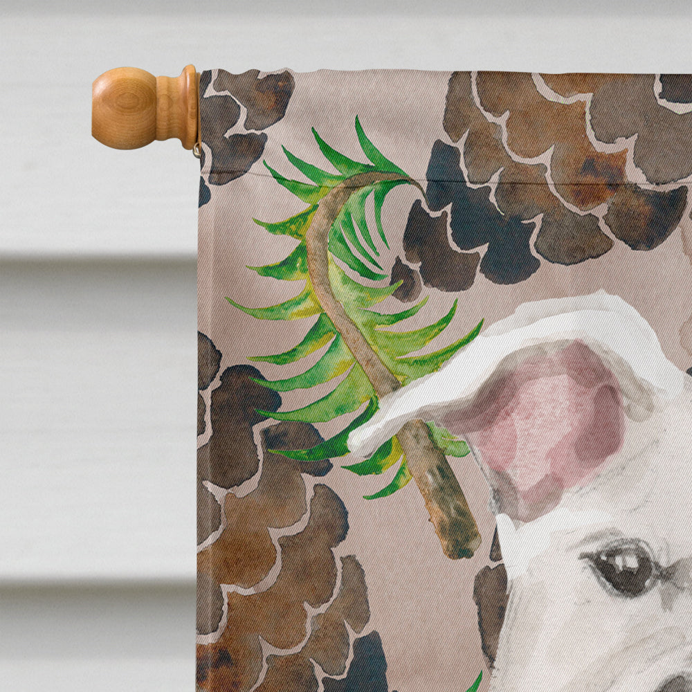 White Staffie Bull Terrier Pine Cones Flag Canvas House Size BB9571CHF  the-store.com.