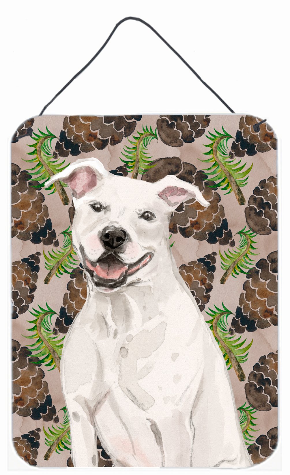 White Staffie Bull Terrier Pine Cones Wall or Door Hanging Prints BB9571DS1216 by Caroline's Treasures