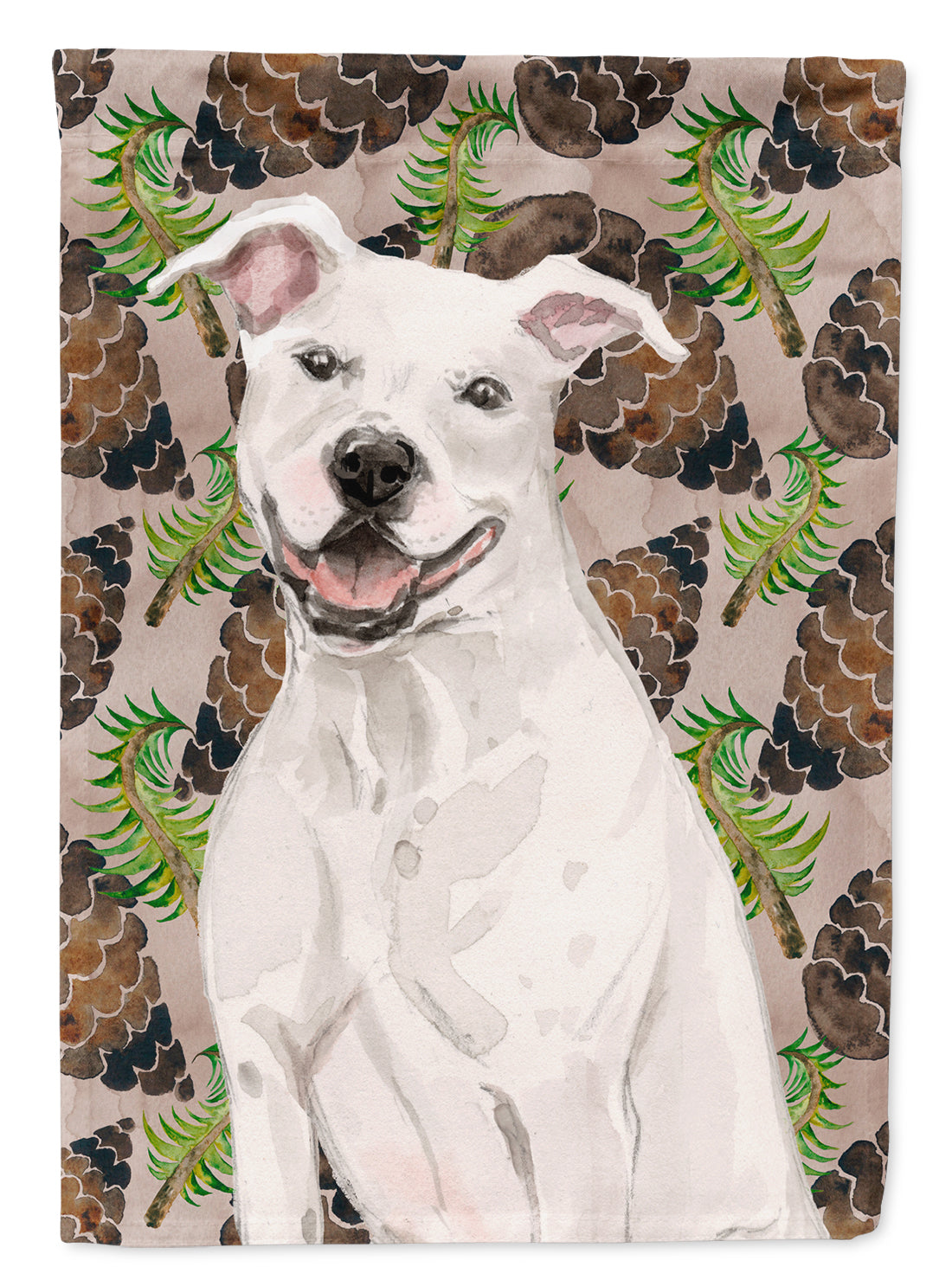 White Staffie Bull Terrier Pine Cones Flag Garden Size BB9571GF  the-store.com.