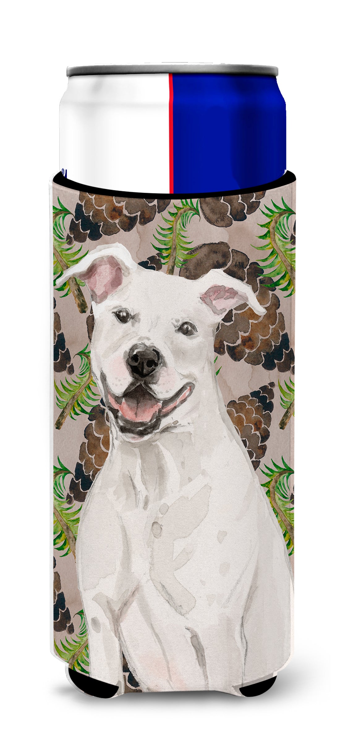 White Staffie Bull Terrier Pine Cones  Ultra Hugger for slim cans BB9571MUK  the-store.com.