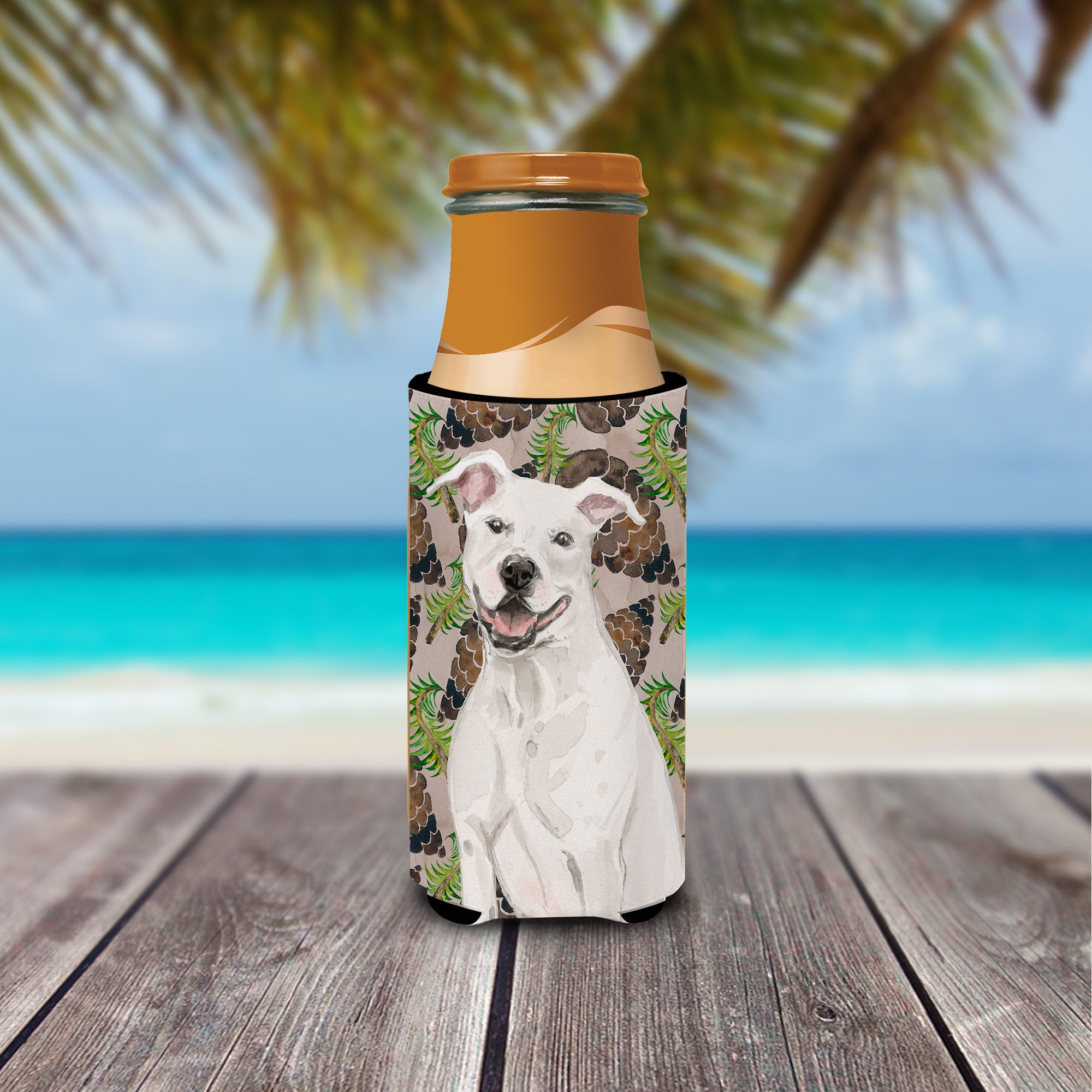 White Staffie Bull Terrier Pine Cones  Ultra Hugger for slim cans BB9571MUK  the-store.com.