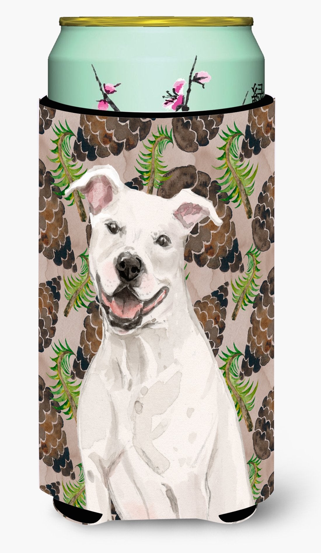 White Staffie Bull Terrier Pine Cones Tall Boy Beverage Insulator Hugger BB9571TBC by Caroline's Treasures