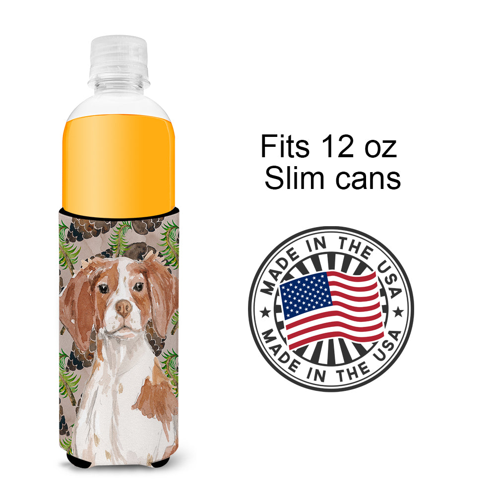 Brittany Spaniel Pine Cones  Ultra Hugger for slim cans BB9574MUK  the-store.com.