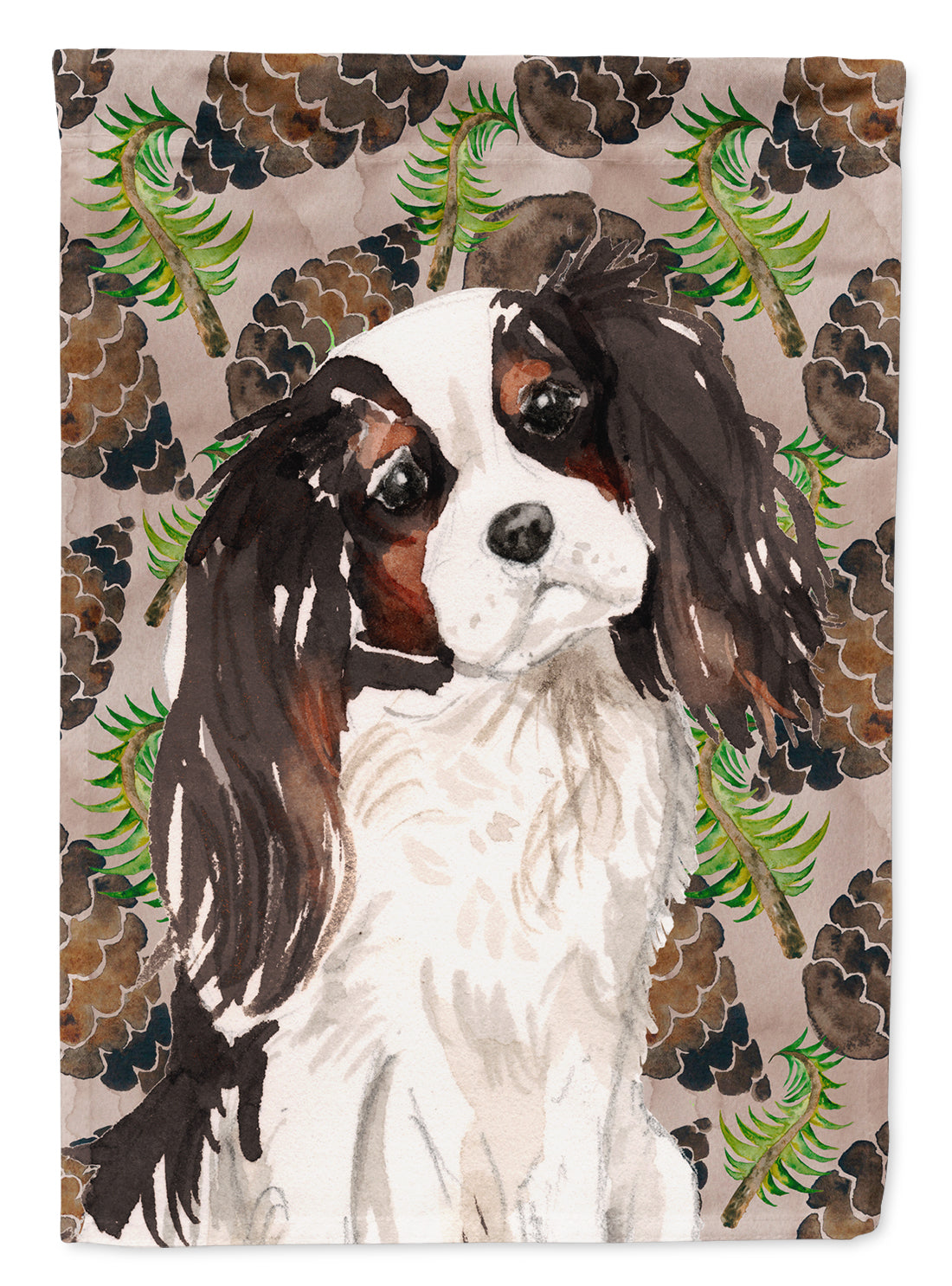 Tricolor Cavalier Spaniel Pine Cones Flag Canvas House Size BB9577CHF  the-store.com.