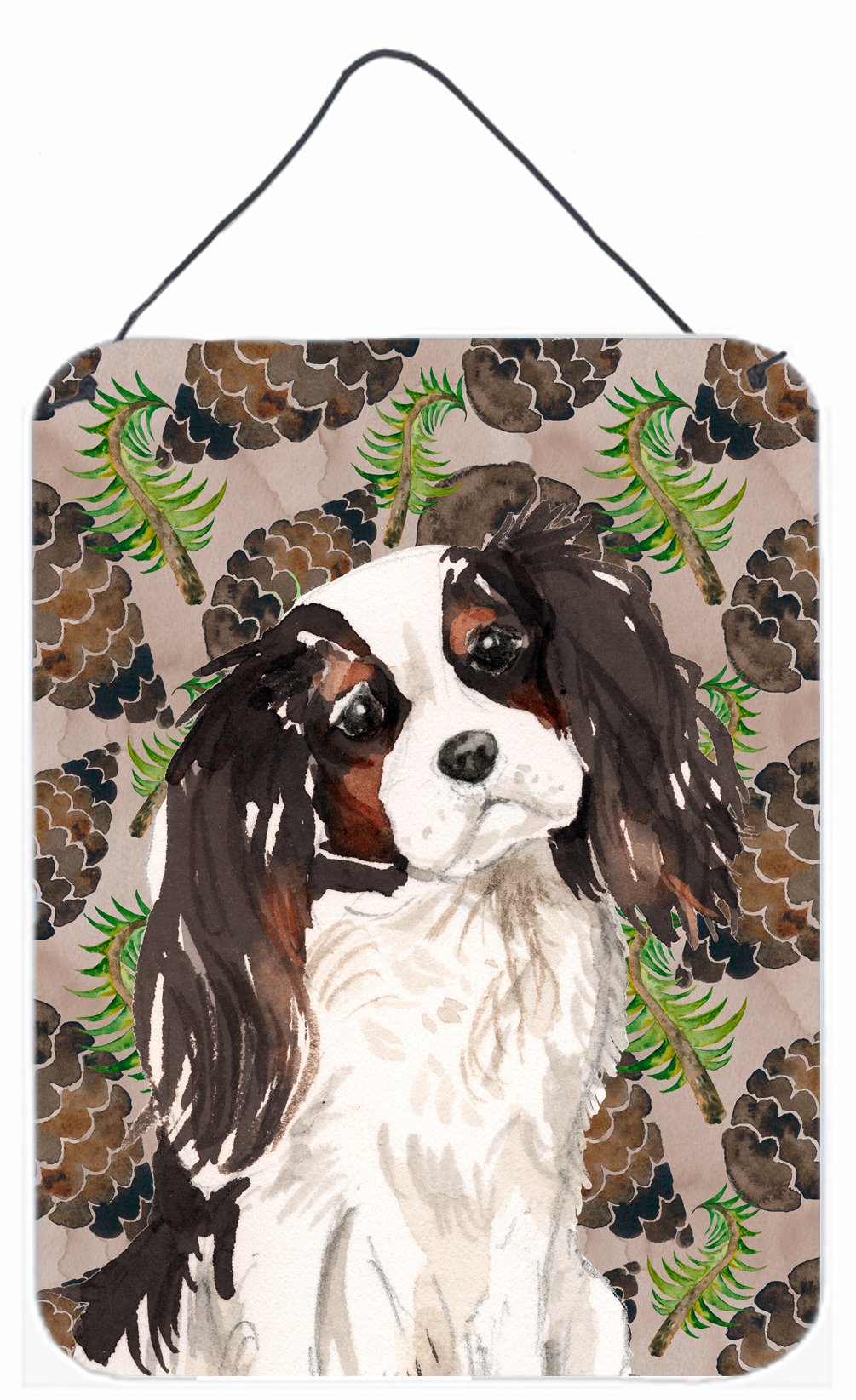 Tricolor Cavalier Spaniel Pine Cones Wall or Door Hanging Prints BB9577DS1216 by Caroline&#39;s Treasures