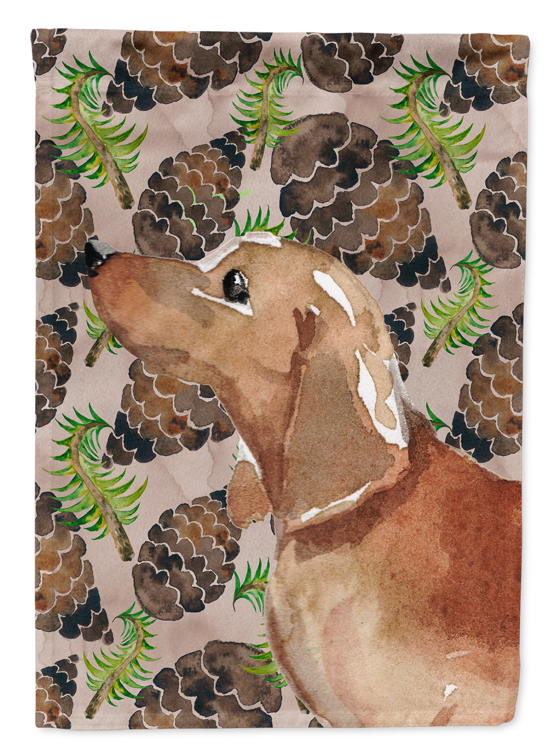 Red Tan Dachshund Pine Cones Flag Canvas House Size BB9581CHF  the-store.com.