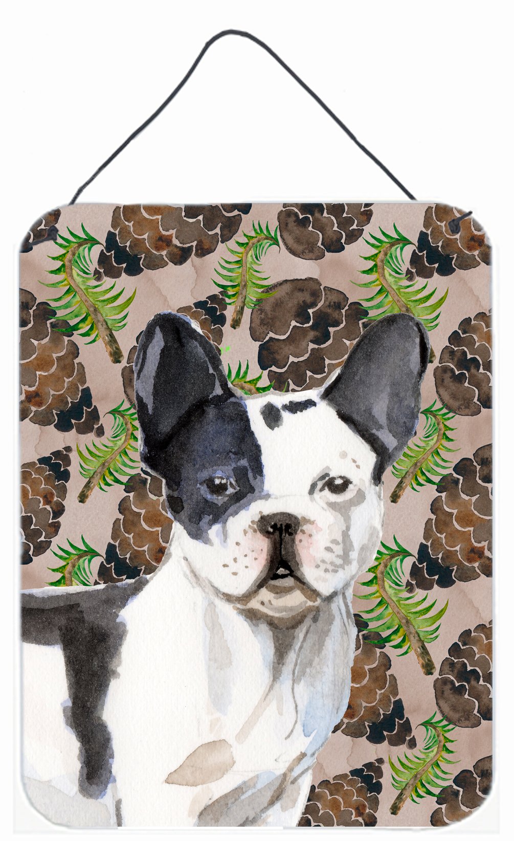 Black White French Bulldog Pine Cones Wall or Door Hanging Prints BB9582DS1216 by Caroline's Treasures