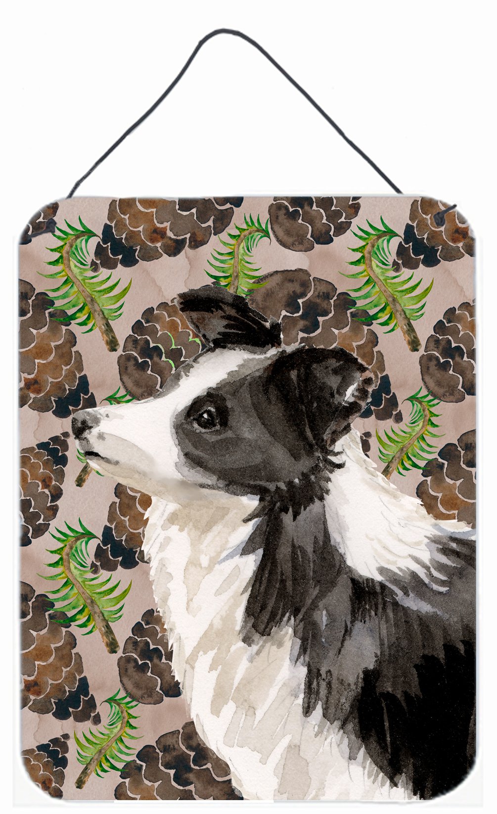 Border Collie Pine Cones Wall or Door Hanging Prints BB9583DS1216 by Caroline's Treasures