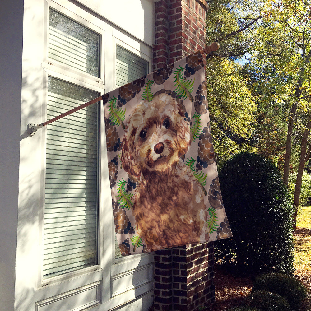 Brown Cockapoo Pine Cones Flag Canvas House Size BB9584CHF  the-store.com.