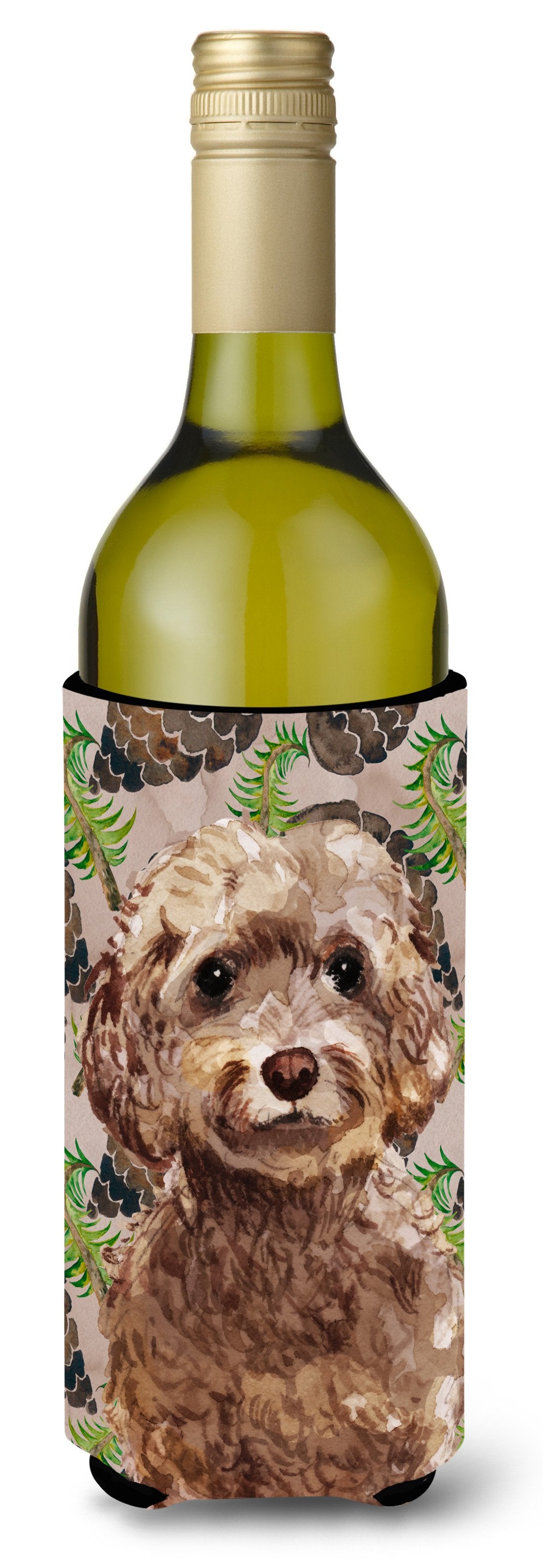 Brown Cockapoo Pine Cones Wine Bottle Beverge Insulator Hugger BB9584LITERK by Caroline&#39;s Treasures