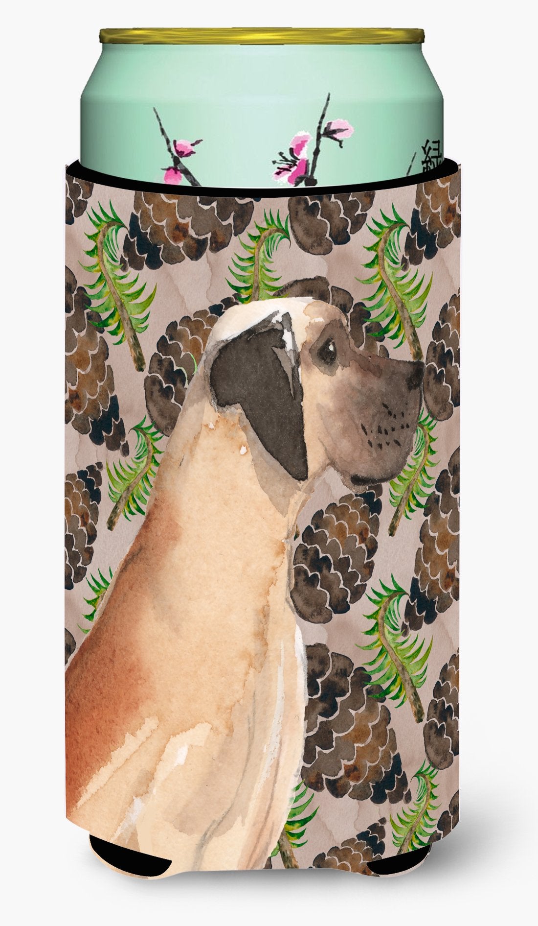 Fawn Natural Great Dane Pine Cones Tall Boy Beverage Insulator Hugger BB9594TBC by Caroline&#39;s Treasures