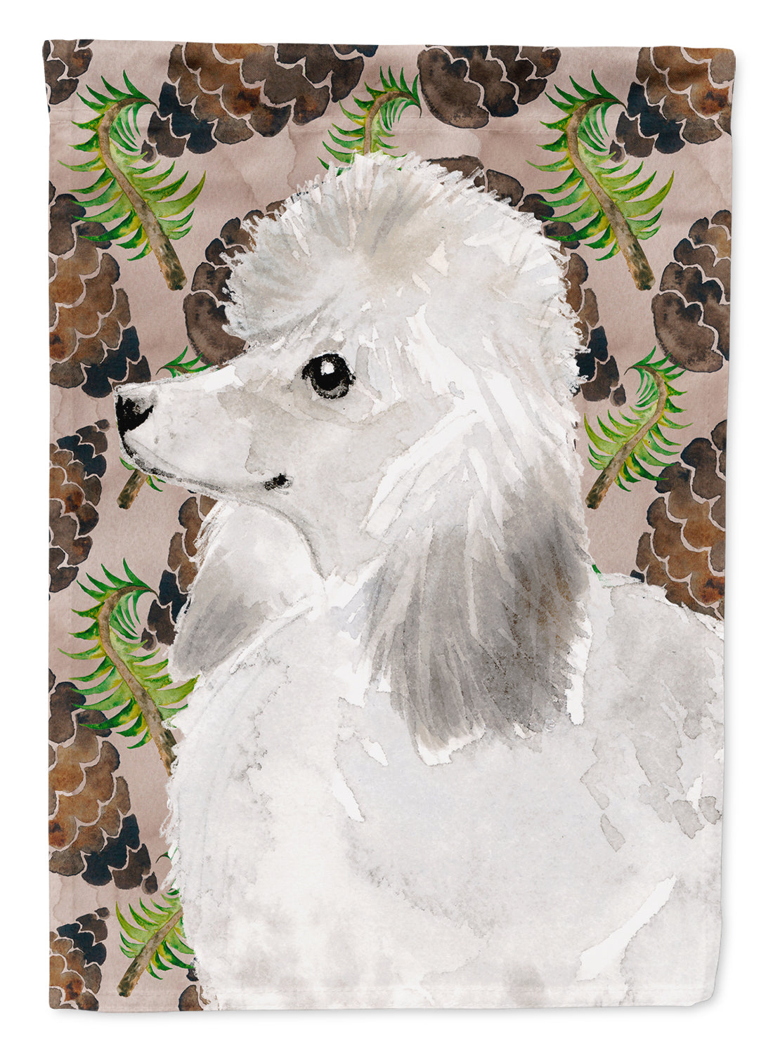 White Standard Poodle Pine Cones Flag Garden Size BB9596GF  the-store.com.