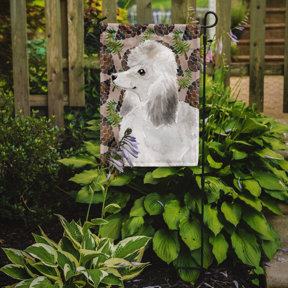 White Standard Poodle Pine Cones Flag Garden Size BB9596GF  the-store.com.