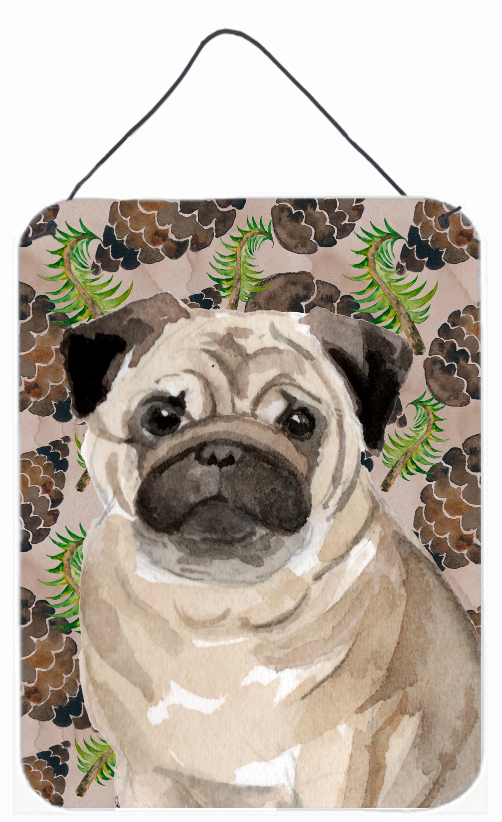 Fawn Pug Pine Cones Wall or Door Hanging Prints BB9601DS1216 by Caroline's Treasures