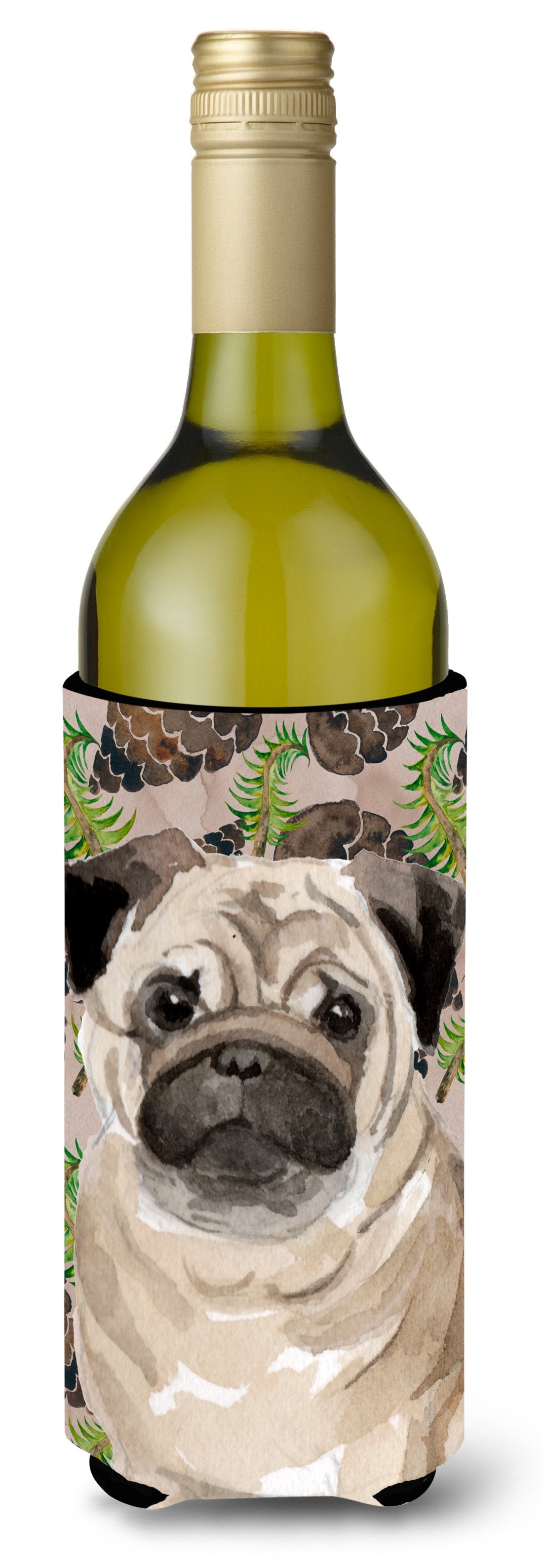 Fawn Pug Pine Cones Wine Bottle Beverge Insulator Hugger BB9601LITERK by Caroline's Treasures