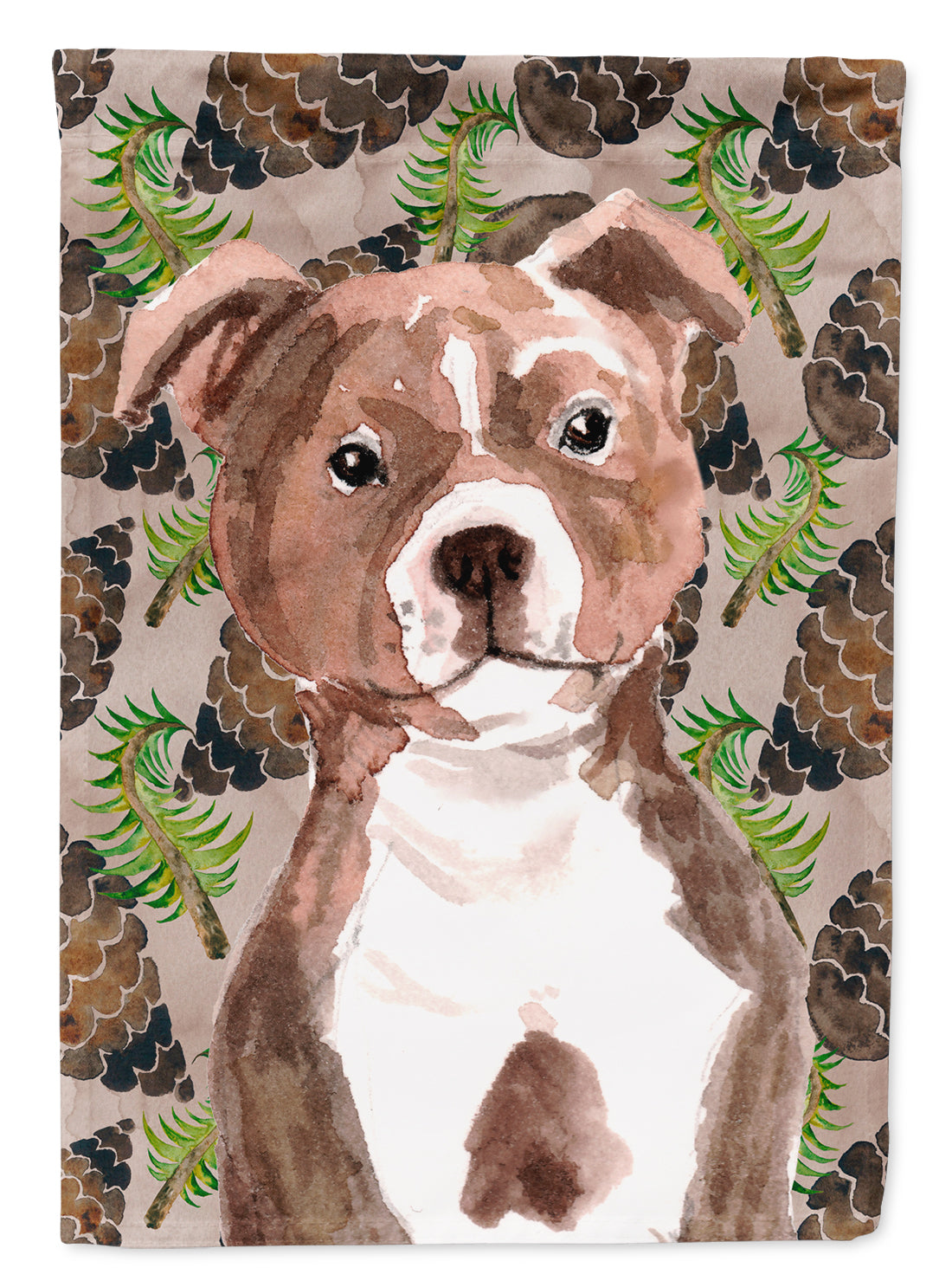 Red Staffie Bull Terrier Pine Cones Flag Canvas House Size BB9602CHF  the-store.com.